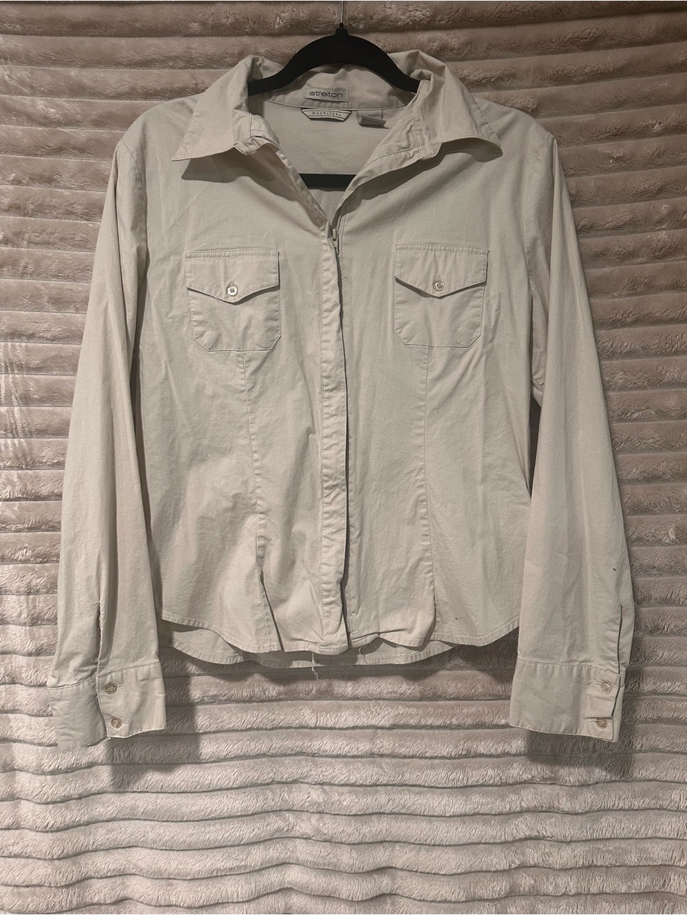 Maurices Light Beige Stretch Button-Up Shirt